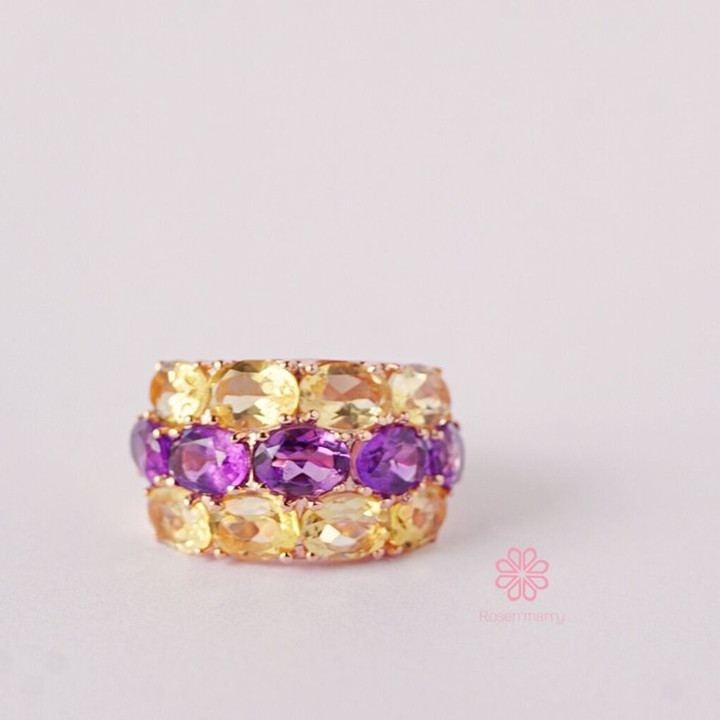 Amethyst- und Citrinring | 11 ct echte Edelsteine ​​| 925er Sterlingsilber