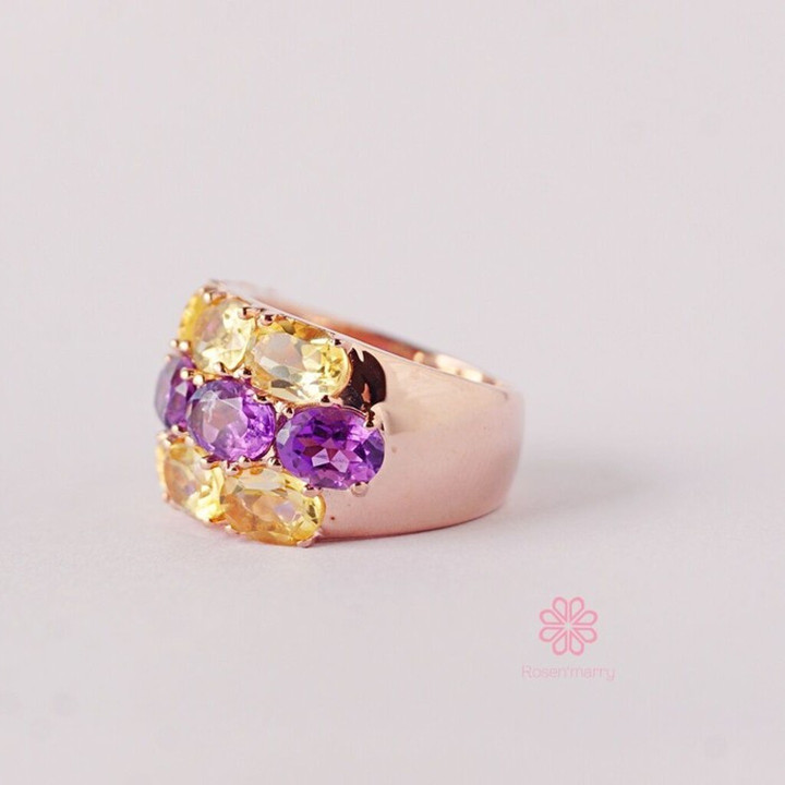 Amethyst- und Citrinring | 11 ct echte Edelsteine ​​| 925er Sterlingsilber