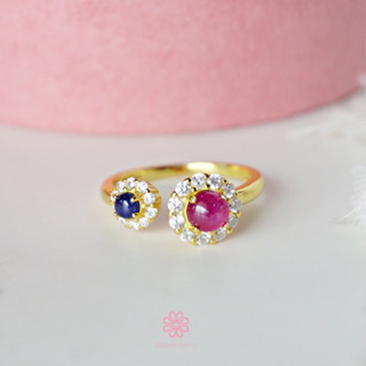 Ruby and Sapphire Sterling Silver Ring | Gold Plated Elegance