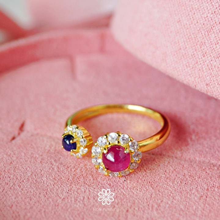 Ruby and Sapphire Sterling Silver Ring | Gold Plated Elegance