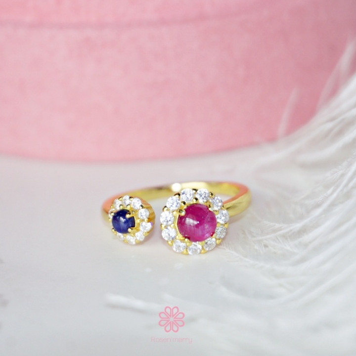 Ruby and Sapphire Sterling Silver Ring | Gold Plated Elegance