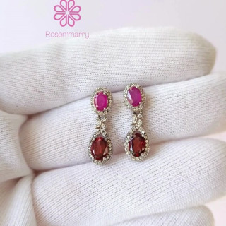 Ruby and Garnet Dangle Earrings | 925 Sterling Silver | Good Fortune Jewelry