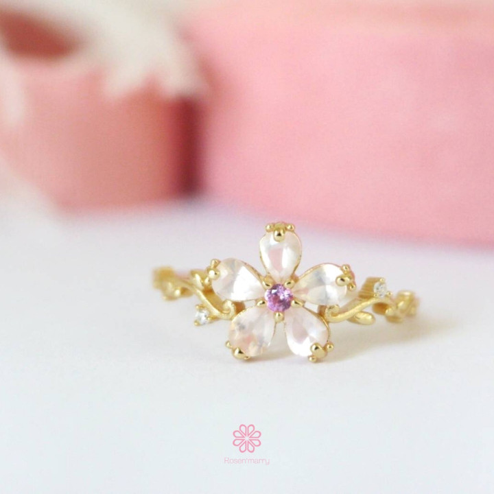 Rosenquarz- und vergoldeter Silberring | Eleganter Schmuck von Rosen'marry