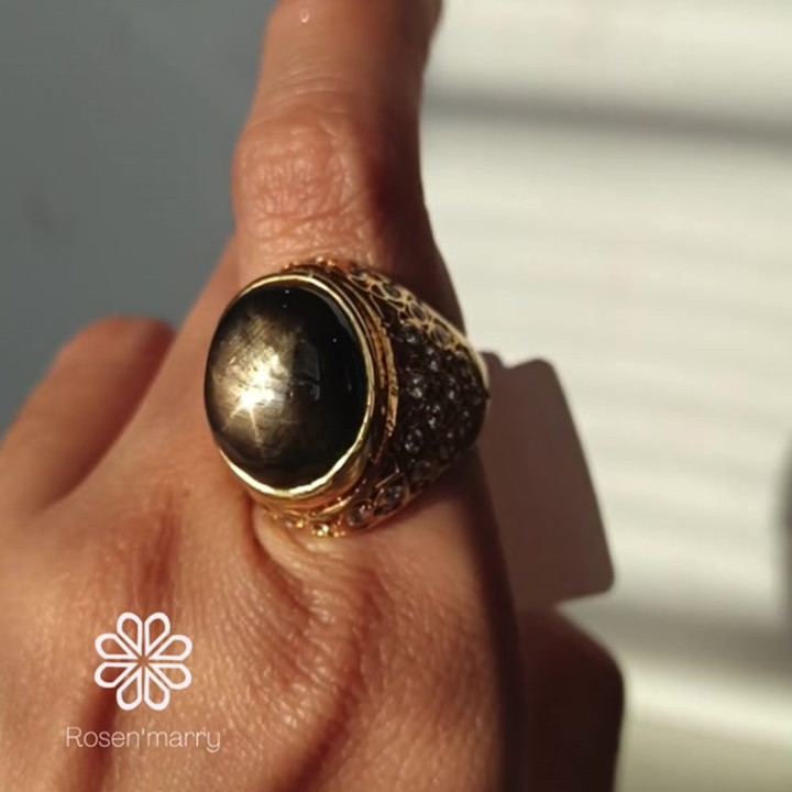 Ring mit schwarzem Sternsaphir | Echtes 28-karätiges Sterlingsilber