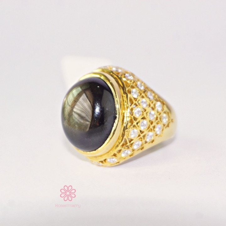 Ring mit schwarzem Sternsaphir | Echtes 28-karätiges Sterlingsilber