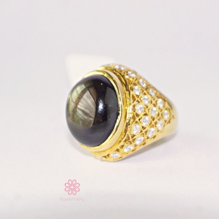 Ring mit schwarzem Sternsaphir | Echtes 28-karätiges Sterlingsilber