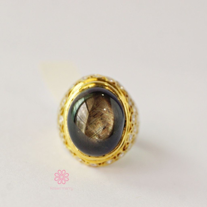 Ring mit schwarzem Sternsaphir | Echtes 28-karätiges Sterlingsilber
