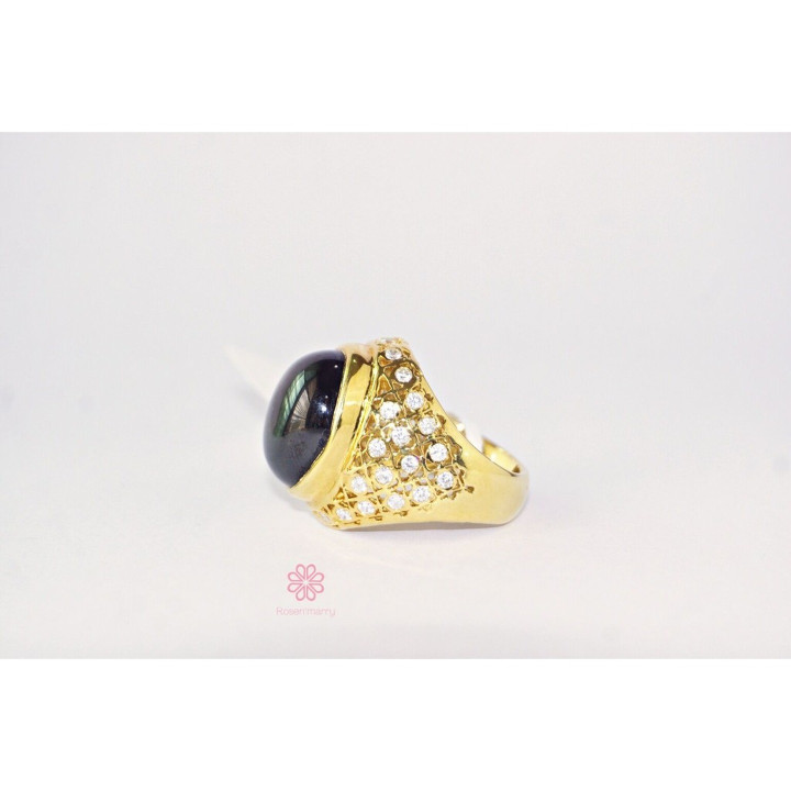 Ring mit schwarzem Sternsaphir | Echtes 28-karätiges Sterlingsilber