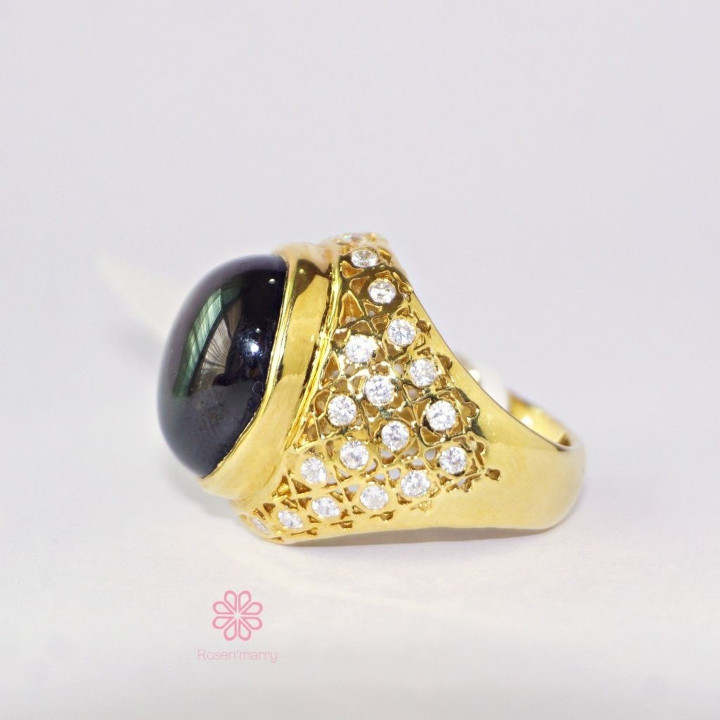 Ring mit schwarzem Sternsaphir | Echtes 28-karätiges Sterlingsilber