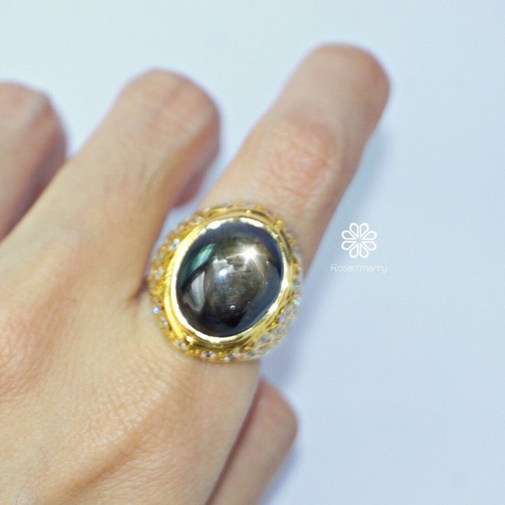 Ring mit schwarzem Sternsaphir | Echtes 28-karätiges Sterlingsilber