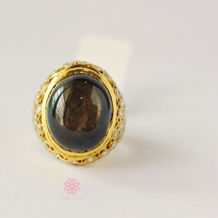 Ring mit schwarzem Sternsaphir | Echtes 28-karätiges Sterlingsilber