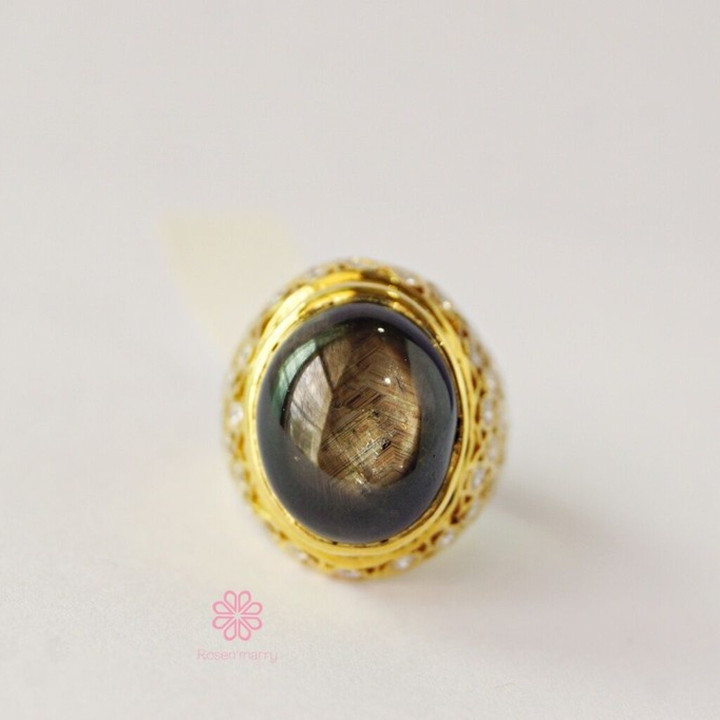 Ring mit schwarzem Sternsaphir | Echtes 28-karätiges Sterlingsilber