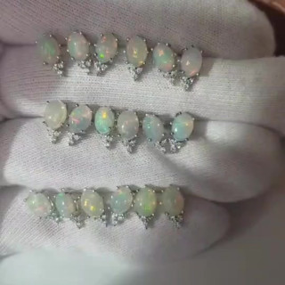 Genuine Opal Stud Earrings | 925 Sterling Silver | Good Fortune Gift