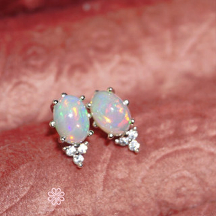 Genuine Opal Stud Earrings | 925 Sterling Silver | Good Fortune Gift