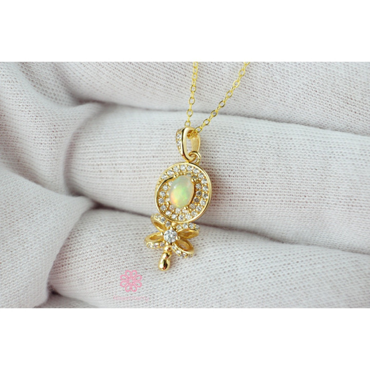 Genuine Opal Necklace | 18K Gold Plated Sterling Silver