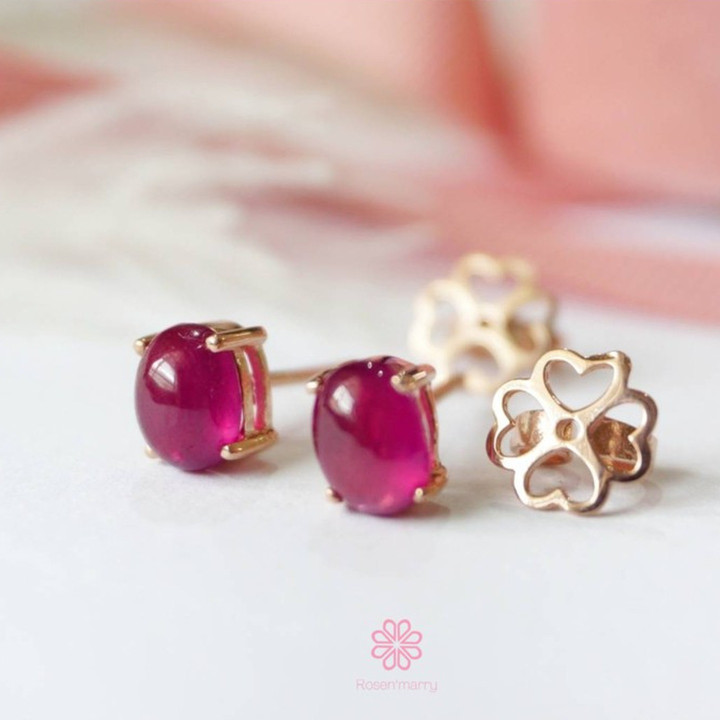Rose Gold Ruby Stud Earrings | 925 Sterling Silver | Genuine Gems