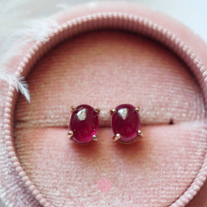 Rose Gold Ruby Stud Earrings | 925 Sterling Silver | Genuine Gems