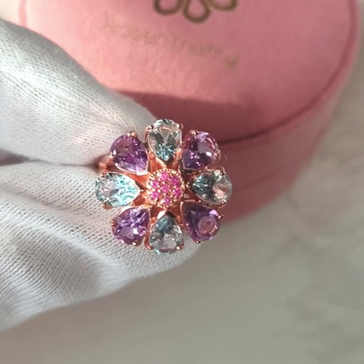 Amethyst-Topas-Ring aus Sterlingsilber und Roségold