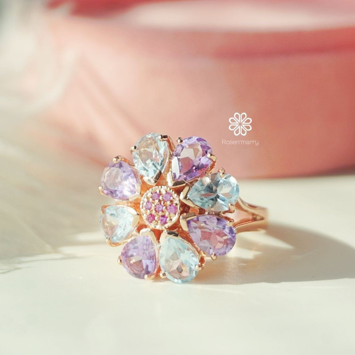 Amethyst-Topas-Ring aus Sterlingsilber und Roségold