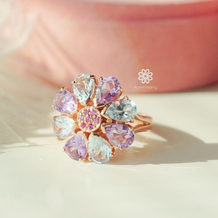 Amethyst-Topas-Ring aus Sterlingsilber und Roségold