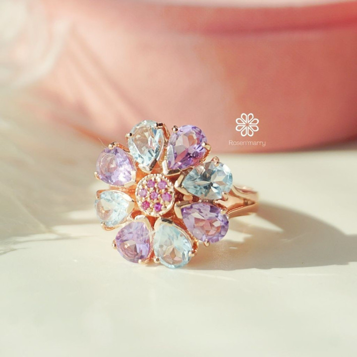 Amethyst-Topas-Ring aus Sterlingsilber und Roségold