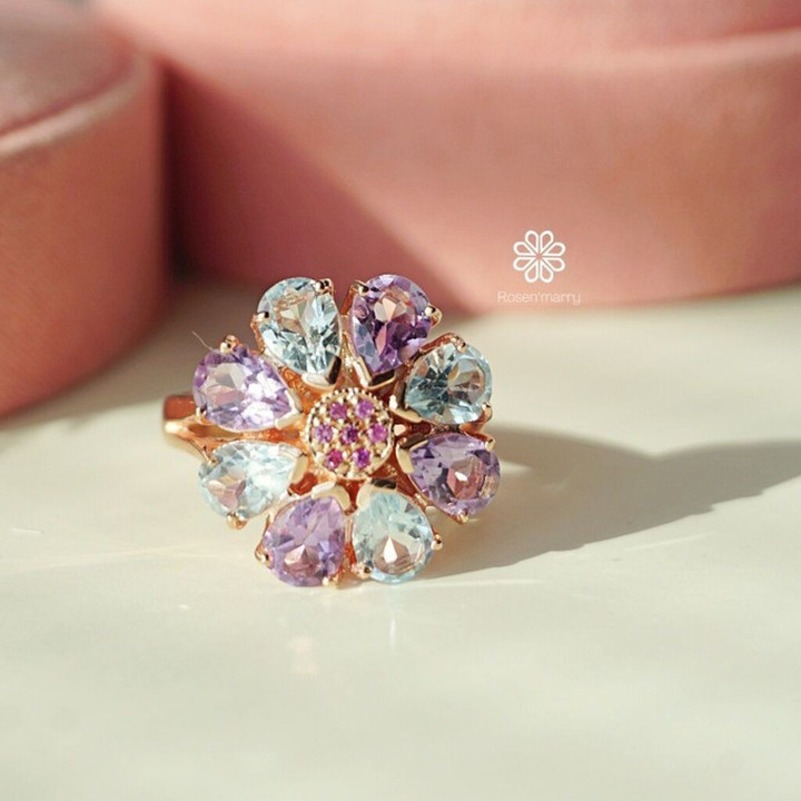 Amethyst-Topas-Ring aus Sterlingsilber und Roségold