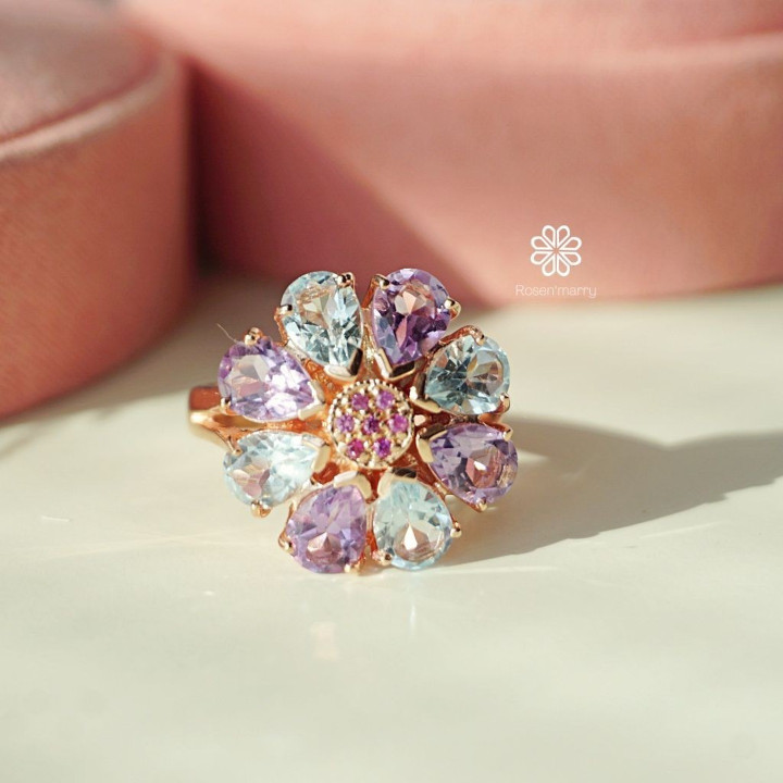 Amethyst-Topas-Ring aus Sterlingsilber und Roségold