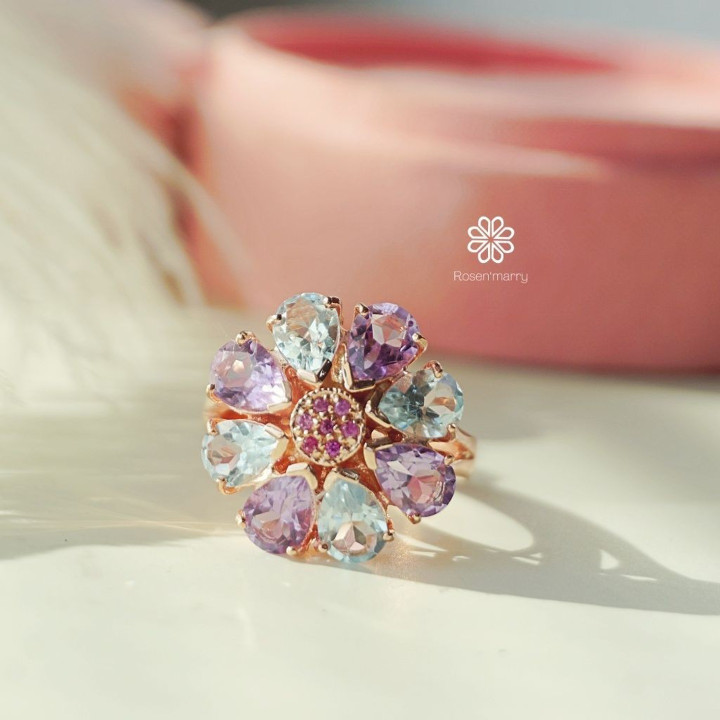 Amethyst-Topas-Ring aus Sterlingsilber und Roségold