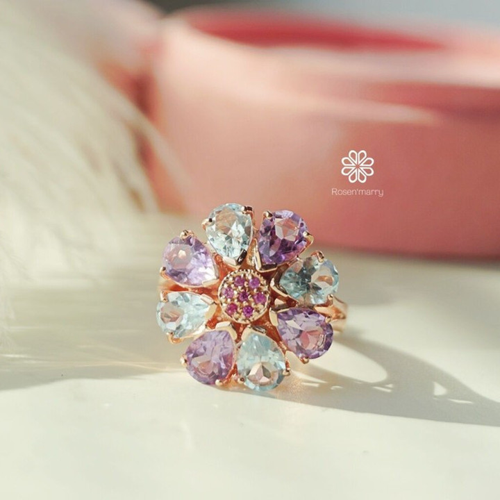 Amethyst-Topas-Ring aus Sterlingsilber und Roségold