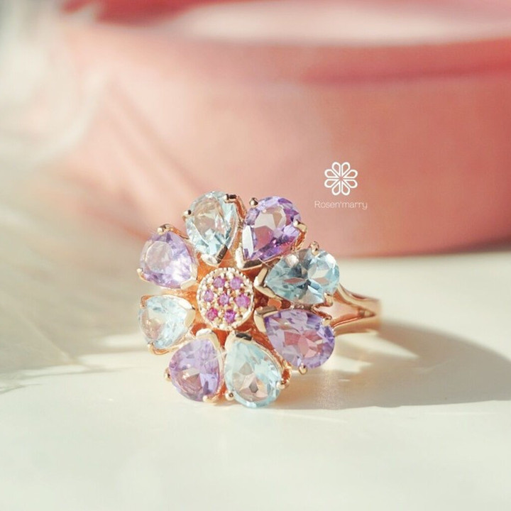 Amethyst-Topas-Ring aus Sterlingsilber und Roségold