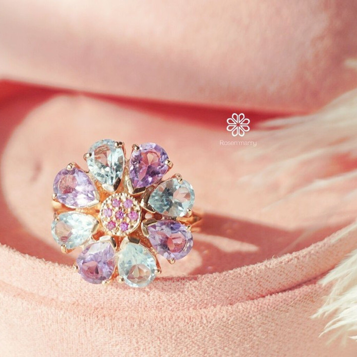 Amethyst-Topas-Ring aus Sterlingsilber und Roségold