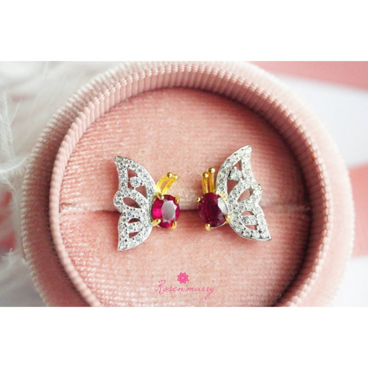 Deep Red Ruby Butterfly Earrings | 925 Sterling Silver