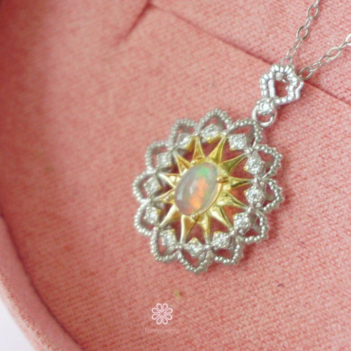 Genuine Opal and Pink Gold Necklace - Sterling Silver RN061