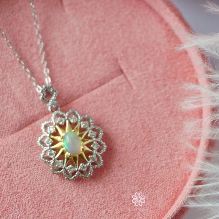 Genuine Opal and Pink Gold Necklace - Sterling Silver RN061