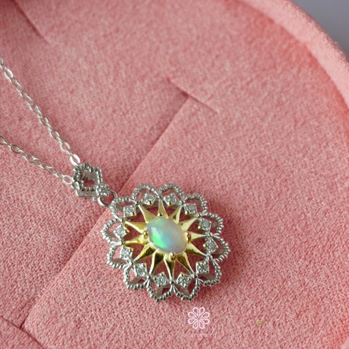 Genuine Opal and Pink Gold Necklace - Sterling Silver RN061