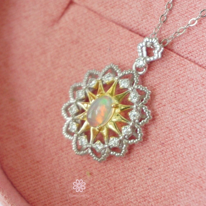 Genuine Opal and Pink Gold Necklace - Sterling Silver RN061