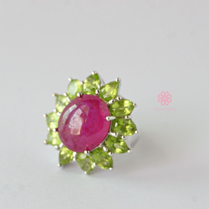 Peridot-Ring aus Roségold | Sterlingsilber und Weißgold | 30 Karat