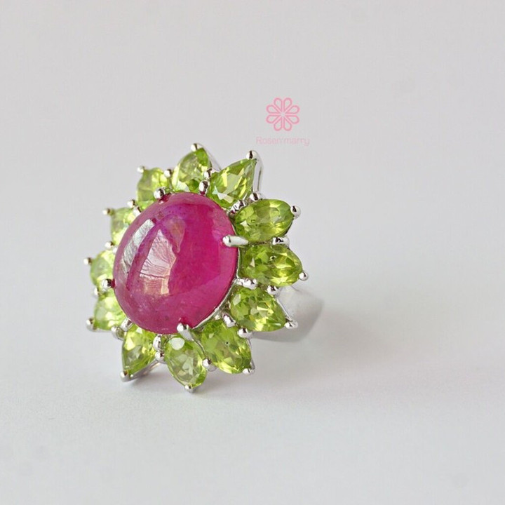 Peridot-Ring aus Roségold | Sterlingsilber und Weißgold | 30 Karat