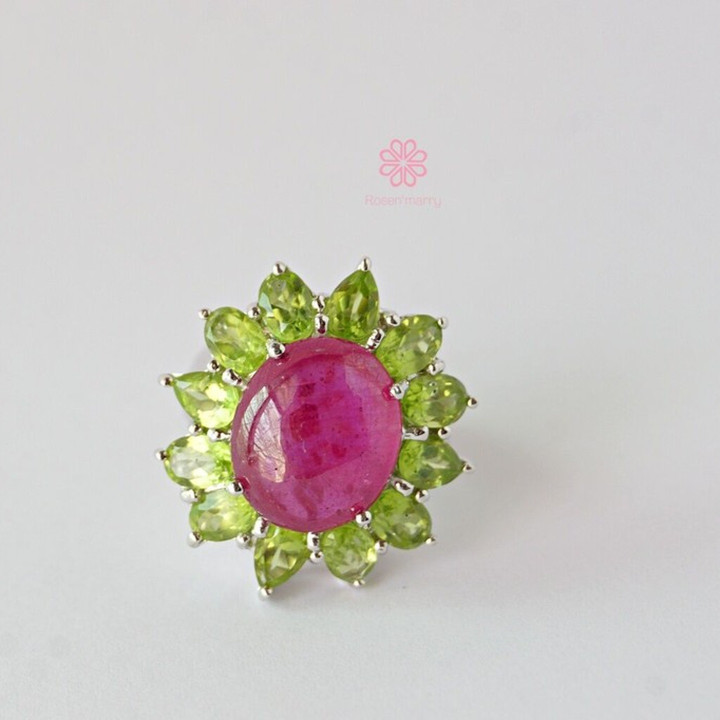 Peridot-Ring aus Roségold | Sterlingsilber und Weißgold | 30 Karat