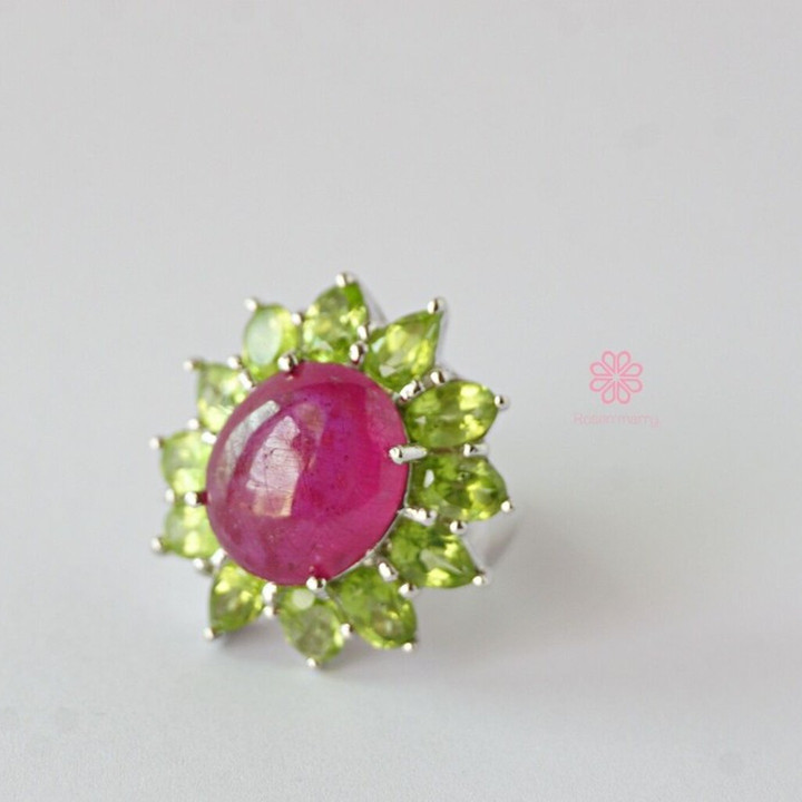 Peridot-Ring aus Roségold | Sterlingsilber und Weißgold | 30 Karat