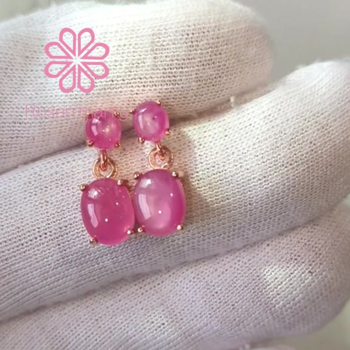 Sparkling Ruby Dangle Earrings in Rose Gold Plated Silver