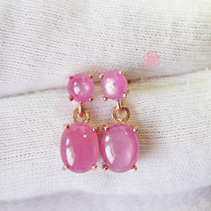 Sparkling Ruby Dangle Earrings in Rose Gold Plated Silver