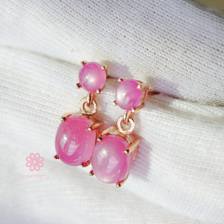 Sparkling Ruby Dangle Earrings in Rose Gold Plated Silver