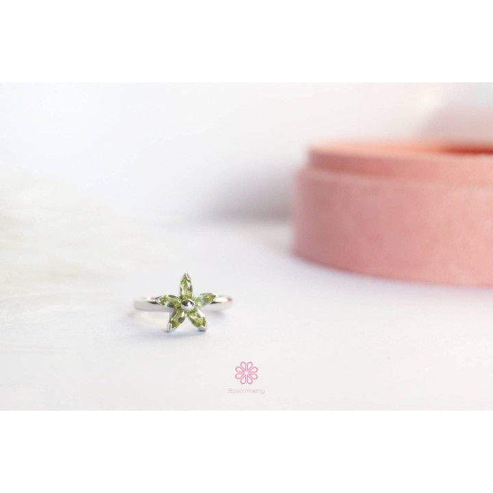 Echter Peridot-Blumenring | Sterlingsilber, Glücksbringer