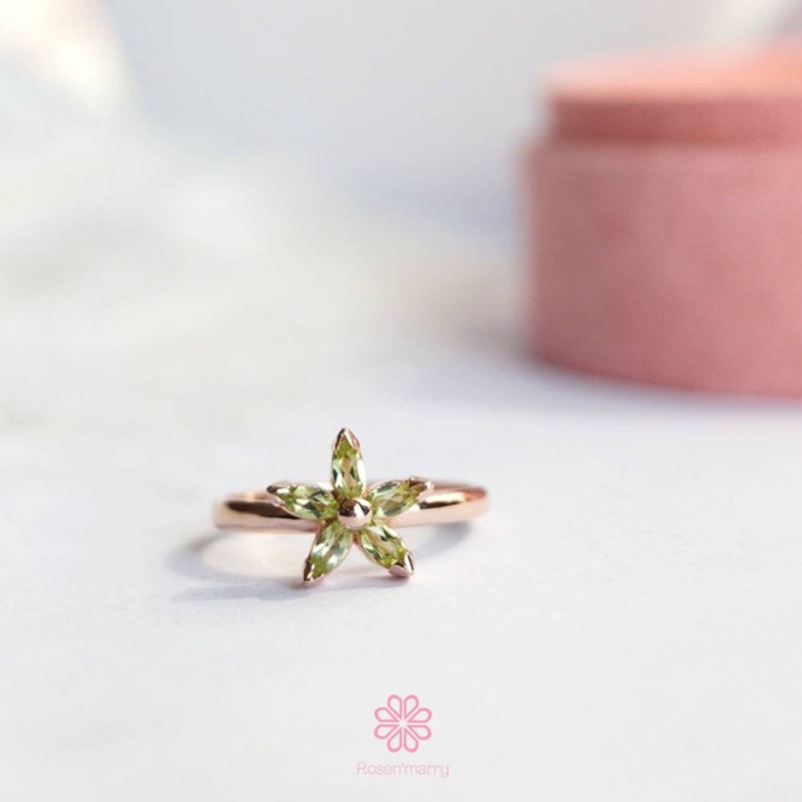 Echter Peridot-Blumenring | Sterlingsilber, Glücksbringer