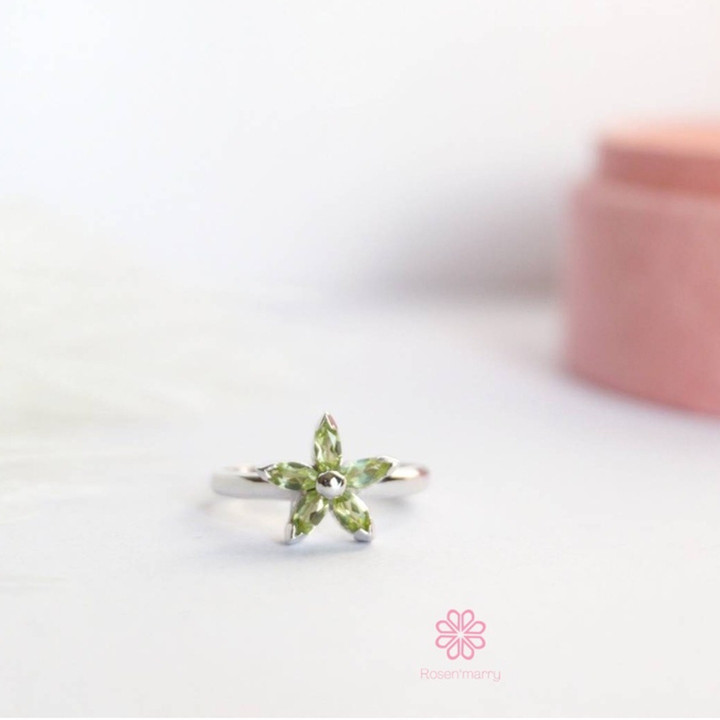 Echter Peridot-Blumenring | Sterlingsilber, Glücksbringer