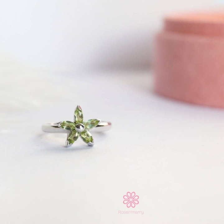 Echter Peridot-Blumenring | Sterlingsilber, Glücksbringer