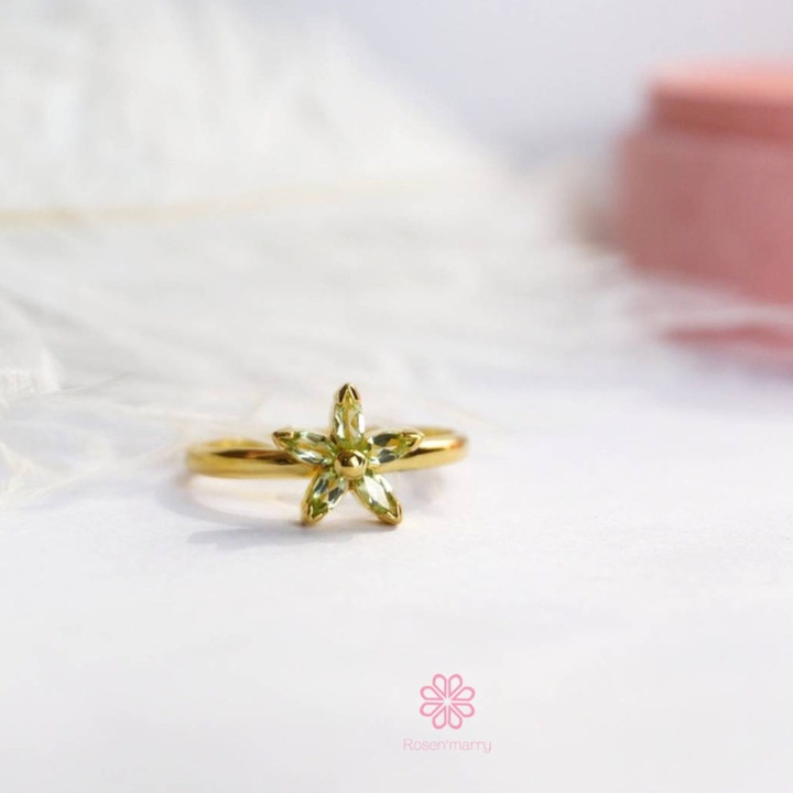 Echter Peridot-Blumenring | Sterlingsilber, Glücksbringer