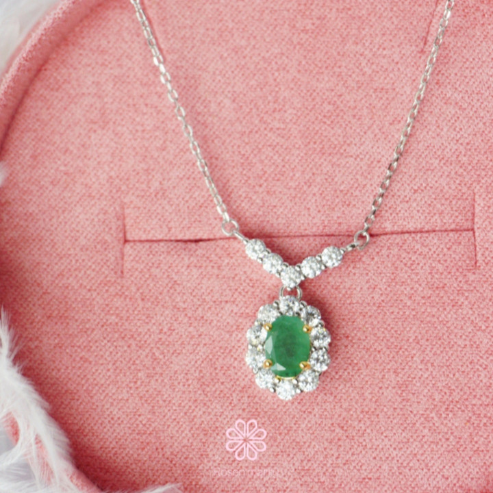 Raw Emerald Necklace in Sterling Silver - Genuine Gemstone Jewelry