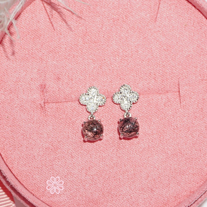 Boucles d'oreilles pendantes en quartz rutile noir | Argent sterling | Porte-bonheur